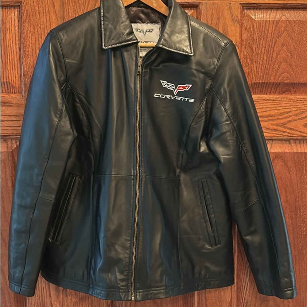 Black Leather Corvette Zip-Up Jacket Lightweight